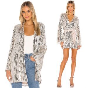 Show Me Your Mumu Silver Sequin Giselle Kimono Wrap Dress Size S
